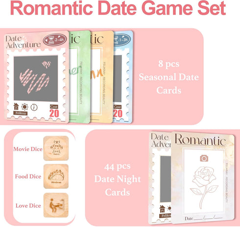 52 Date Ideas and 3 Decision Dice - Romantic Couples Gifts for Newlyweds, Memorable Dating Card Games