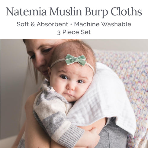 3 Pack Natemia Ultra Soft Muslin Burp Cloths Large, Super Absorbent Baby Burp Cloths for Newborn Spit Up - Machine