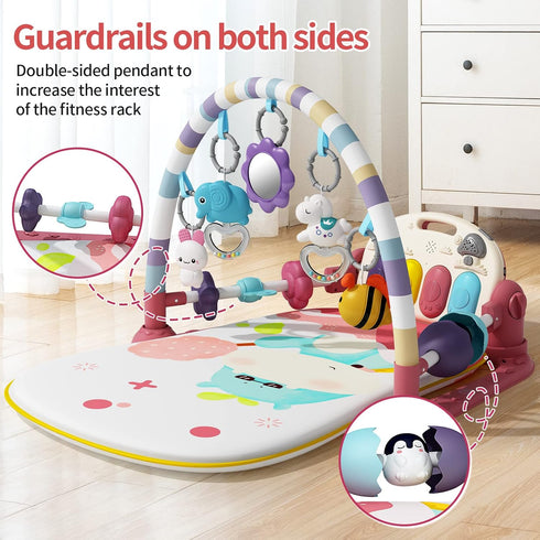 Tummy 5 Jovow Baby Gym with Musical Piano,Baby Play Mat Time Baby Activity Gym Mat with Infant Learning Sensory