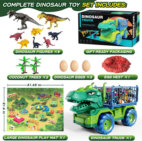 3-5 8 Set 5-7 Dinosaur Cars Truck Toys for Kids with Dinosaur Figures, Activity Play Mat, Jurassic Play for Boys