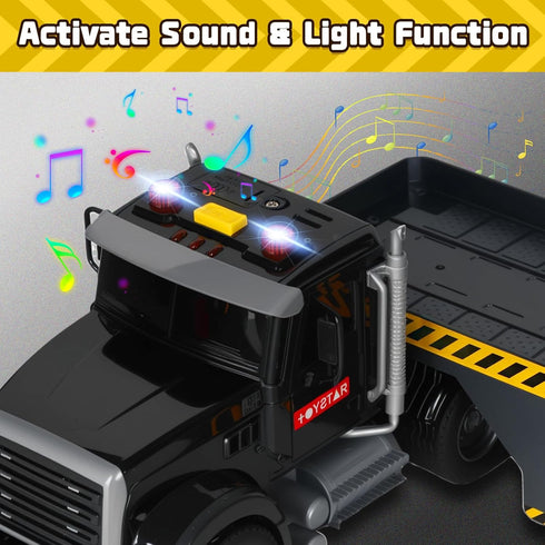 3 4 5 6+ Construction Semi Trailer Truck Toy, Large Flatbed Truck Carrier with Excavator and Dump Vehicle, Lights