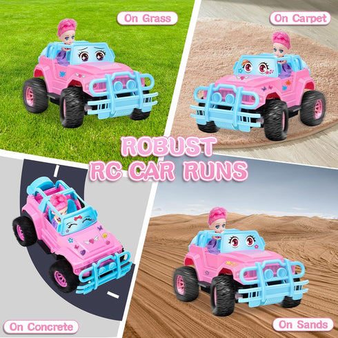 1:20 Remote Control Car- RC Truck with DIY Stickers and Doll for Kids Girls Birthday, Scale RC Truck Full Functions