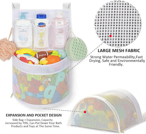 Baby Bath Toy Organizer, Quick Drying Mould Proof, Large Capacity Multi Use Bathtub Toy Storage Bag (White)