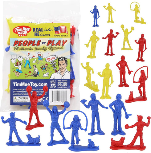 Tim Mee PEOPLE Play Figures - 18pc Playset in Yellow, Red, & Blue - Made in USA