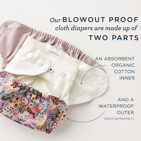3-Pack, 2 (18-35lbs) Esembly Cloth Diaper Inner - Organic Cotton Fitted Diaper- Soft, Ultra-Absorbant, Trim-Fitting