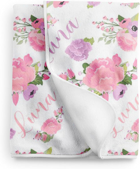 WolfeDesignPDD (30x40) Custom Blanket, Newborn Gift, Floral Baby Blanket, Personalized Baby Blanket,, Baby Girl