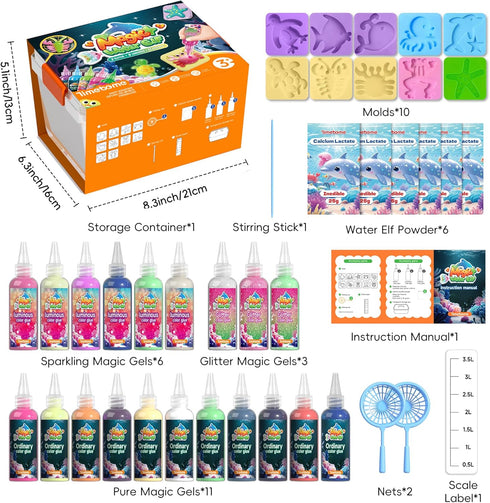 20 (11 6 3 10 3+ Timetome Magic Water Elf Toy Kit for Kids Gels Standard + Glitter + Glow) & Molds, DIY Squishy Maker