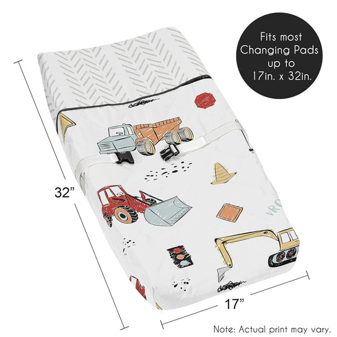 Sweet Jojo Designs Construction Truck Boy Baby Nursery Changing Pad Cover - Grey Yellow Orange Red and Blue