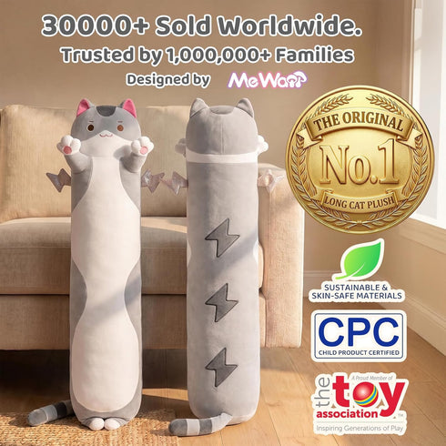 5 120% 36 Mewaii Long Cat Plush Sizes, Extra Filling Giant Plushness Kids Body Pillow, Kawaii Cute Grey Cat Stuffed
