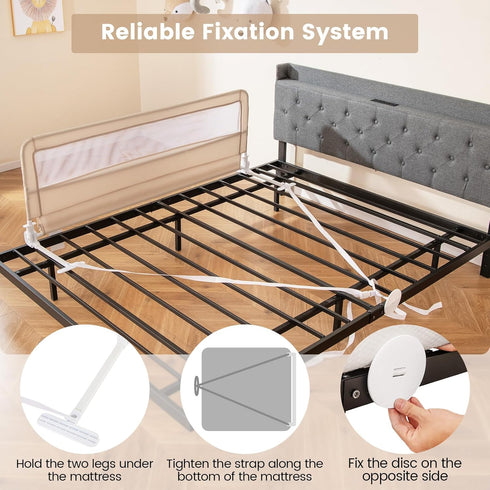 59-in (1 Pack, HONEY JOY Bed Rail for Toddlers, Extra Long, Portable Safety Bed Guardrail w/Double Safety Child Lock