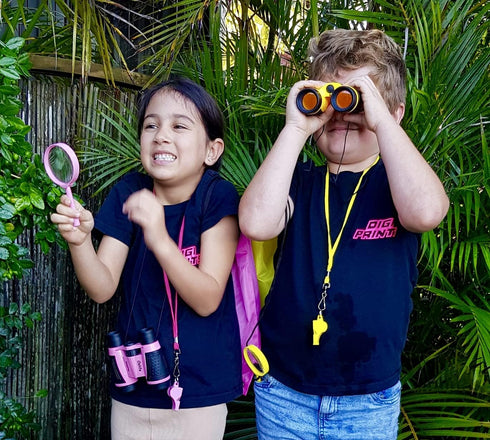 Backpack. Set Adventure Kidz - Outdoor Exploration Kit, Childrens Toy Binoculars with Case, Flashlight, Compass, Fox