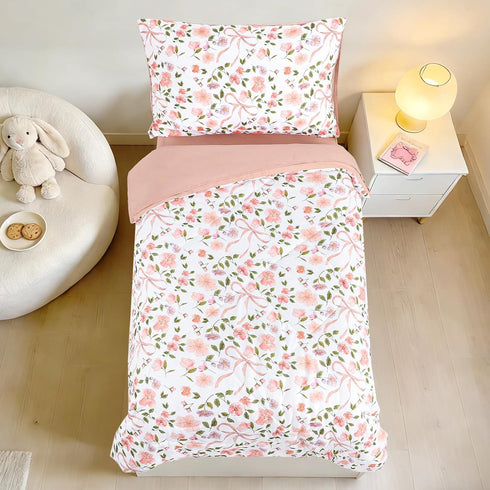 TANOFAR Floral Toddler Bedding Set for Girls, 4 Pieces Soft Microfiber Crib