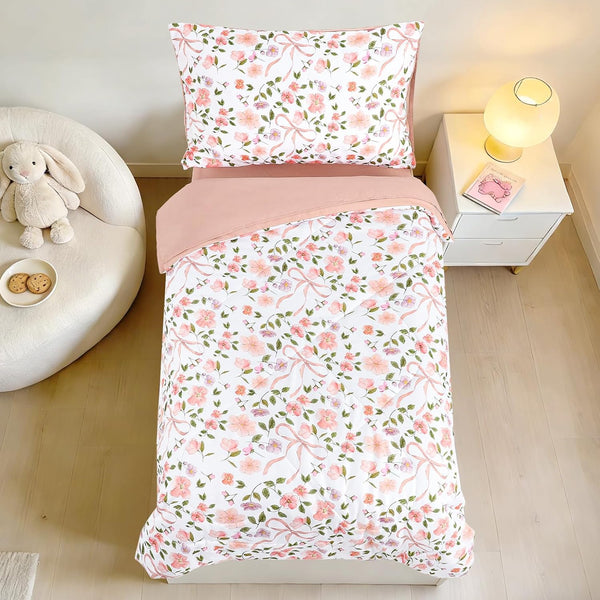 TANOFAR Floral Toddler Bedding Set for Girls, 4 Pieces Soft Microfiber Crib