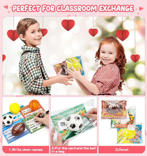 30 Pack Valentine Cards for Kids - Classroom Gifts with Sports Squeeze Balls for School Prizes