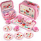 D-FantiX Kids Tea Set for Little Girls, 15Pcs Pink Tin Tea Party