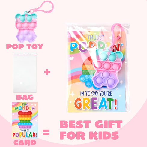 30 Packs 6 JOYIN Valentines Day Gift Cards with Pop Bubble Keychains, Designs Mini Colored Pop, Multi-Shape Stress