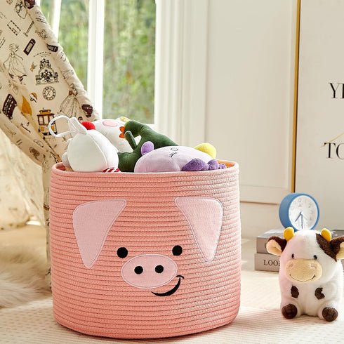 15"D 12.6"H OMERAI Animal Baskets Cotton Rope Woven Storage Basket for Toys Blankets Laundry Nursery, Large Foldable
