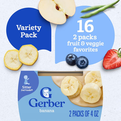 2nd Pack, 8 (Pack 32) Gerber Baby Foods Foods Variety Natural for Baby, Fruit & Veggie Favorites, Ounce