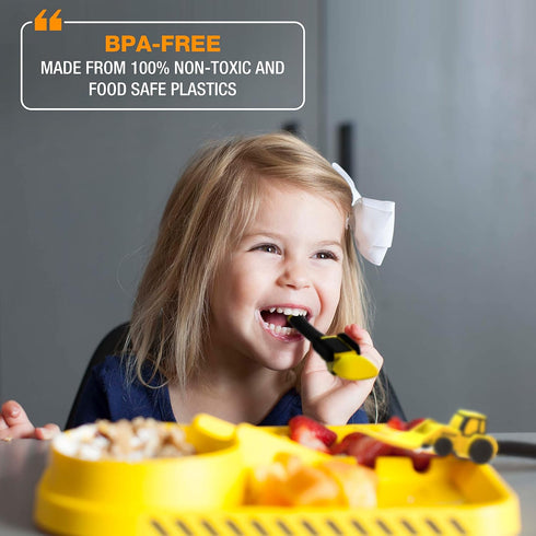 Set 3 set Dinneractive Dining for Kids - Piece Construction Themed Toddler Utensils & Toddler Plates - Toddler Forks