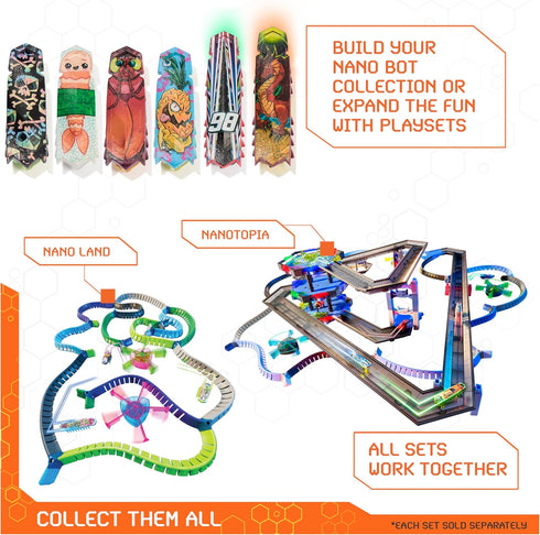 1 Playsets 3 HEX Bots Nano On-The-Go Launcher with Bonus Flash Nano, Autonomous Mini Robot Sensory Toy and Carrying
