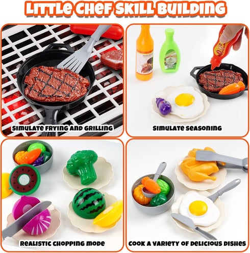 Playset 2-Layer Set,Indoor 3 4 5 6 7 8 Kids Grill Play Kitchen Toys, Kids BBQ Grill Kitchen with Smoke, Sound & Light