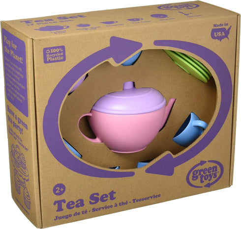Set, 17 Communication Green Toys Tea Pink CB - Piece Pretend Play, Motor Skills, Language & Kids Role Play Toy. No BPA