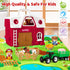 1 2 3 Set 1-3, Farm Animal Toys for Year Old Toddlers, Big Red Barn with Farm Mat & Animals & Tractor Toy for Boys