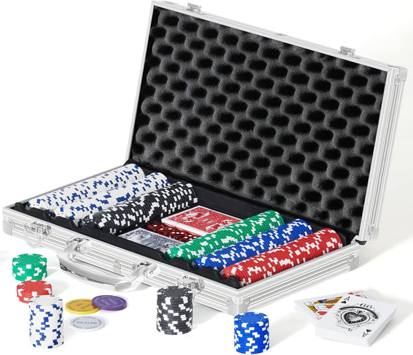 Boyzhood Poker Set - 300 Pcs Poker Chips with Aluminum Travel Case, 11.5 Gram for Texas Holdem