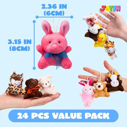 24 Pack (24 3" JOYIN Mini Animal Plush Toy Assortment Units Each), Animals Keychain Decoration for Kids, Small Stuffed