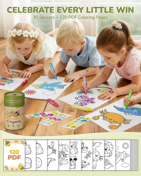 13, 12 24, 48 JUPITEARTH Beeswax Crayons for Toddlers Non-Toxic Silky Crayons, Jumbo and Washable Crayon, Easy to Hold