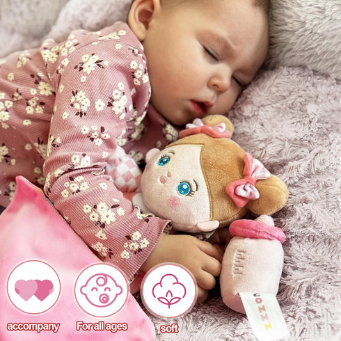 OUOZZZ Soft Baby Doll for Girls - My First Baby Doll Birthday Gift, Plush Rag Doll in Tulip Pink Dress