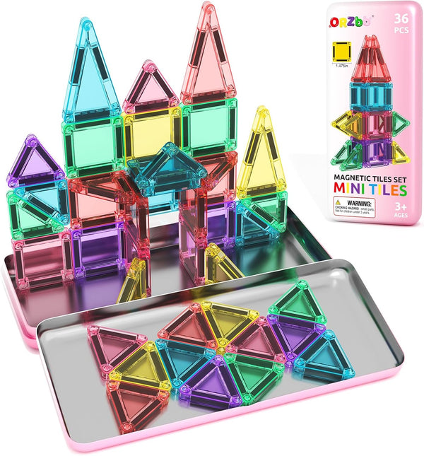 ORZbb Mini Magnetic Tiles Toddler Travel Essentials Set with Case, Magnetic Blocks Building