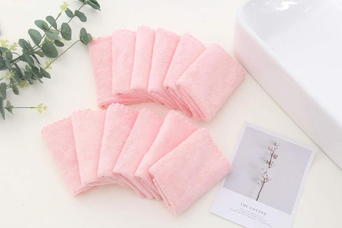 12 Pack Baby Washcloths - Extra Absorbent Microfiber Coral Fleece Wash Clothes for Newborns, Pink