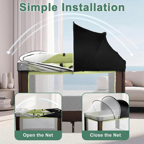 WANRU Pack 2-Way N Play Tent Cover & Bassinet Canopy - Half-Blackout Breathable Mosquito Net with Zipper for Bassinet