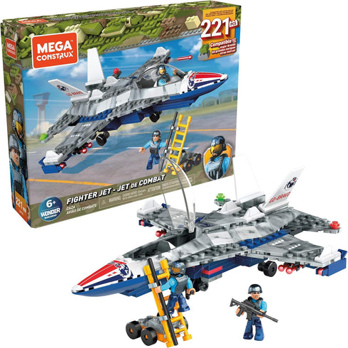 Mega Construx Fighter Jet Construction Set with character figures, Building Toys for