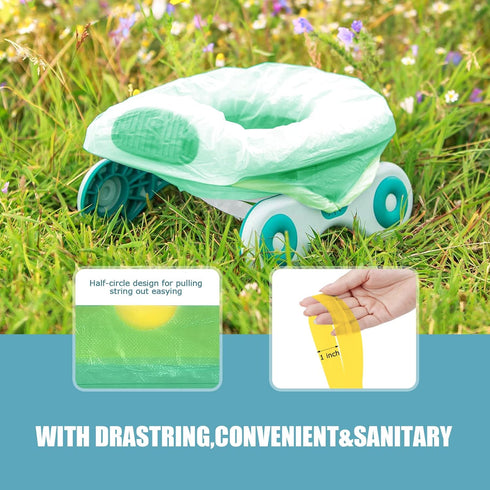 90 (18 20INCH) VISATOR Portable Travel Potty Chair Liners Bags Universal with Drawstring, PCS * (Green)