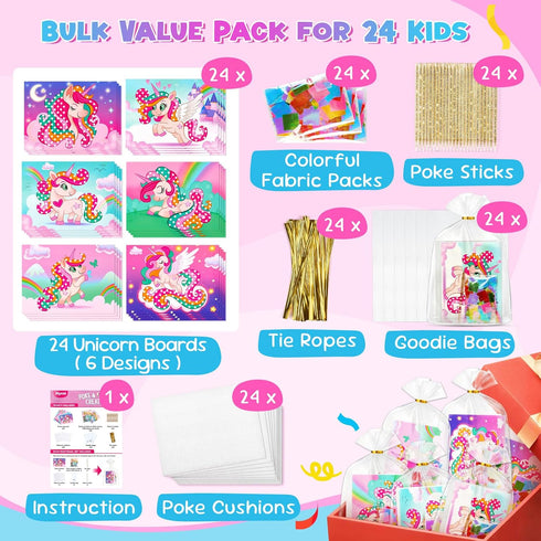 24 Pack 4-9, Set JoyCat DIY Poke Art Unicorn Party Favors for Girls, Mess-Free Craft Kits for Kids Ages Activity