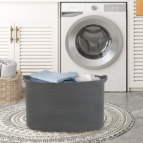 Extra Large Rope Basket, 23.6" x 17" x 12" Wicker Baby Laundry Basket, Kids Toy Storage, Dark Grey