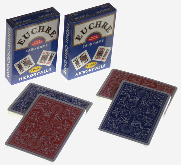 Hickoryville Euchre Card Game Set 4 Pre-Stripped Decks (9-Ace) with Blank Counter