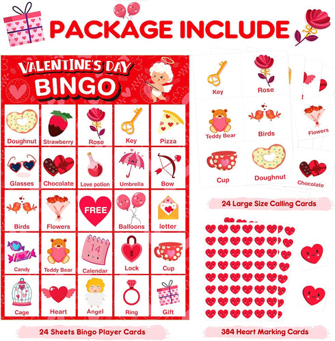 Valentines Day Large Size Bingo Game Card for Kids/Adults - 24 Players, Valentine Party Favor