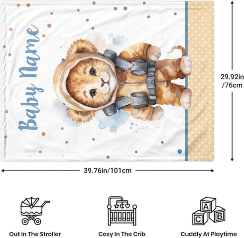 Novusopt Personalized Baby Blanket Custom Baby Blankets for Boys Lion Baby Blanket Name Blanket Receiving Baby Blanket