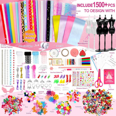1500+PCS 5 6 7 8 9 10 11 12+ Axirata Fashion Designer Kit for Girls with Fashion Sketchbook & Mannequins, Creativity