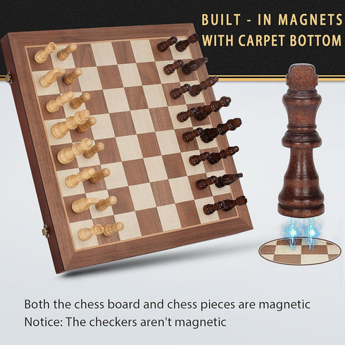 2 1 Set, 15" 2 Sets Set in Magnetic Wooden Chess and Checkers Board Game Folding Chess Boards with Extra Queens