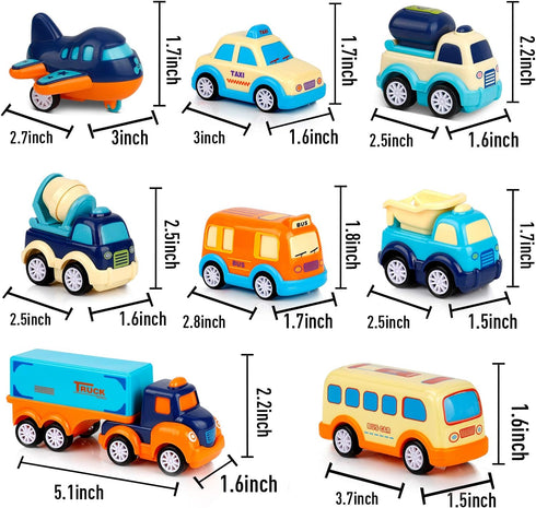 9 Pack Cars Toys for Toddlers 2-5 Years, Big Transport Truck with 8 Small Pull Back Trucks, Carrier Truck with Sound