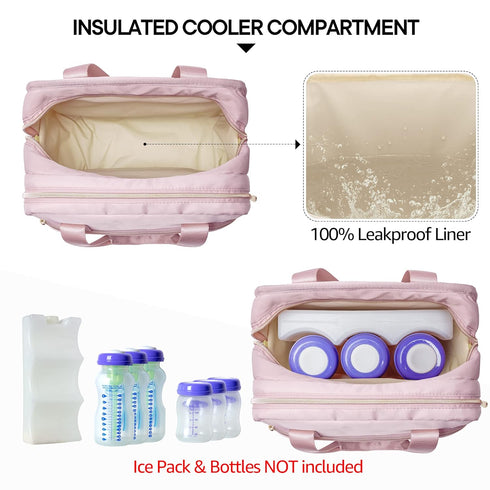 Fasrom Breast Pump Bag with Cooler, Portable Pump Carrying Case for Working Moms, Pink (Bag Only, Patent Design)