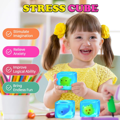 Squishy Stress Cube Fidget Toys Adults - Glow in The Dark Sensory Toys for Kids with Autism Stress Balls for Kids Teens