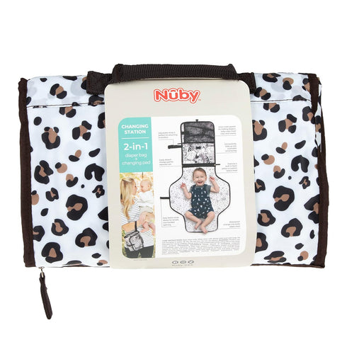 Leopard Print Portable Baby Changing Pad - Quick Clean Mat with Pillow