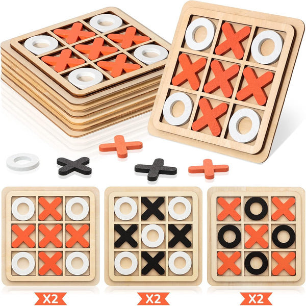 6 Pieces Wooden Tic Tac Toe Game - Mini Board Game for Kids - Family Puzzle Game - Educational Toys for Birthday Favors