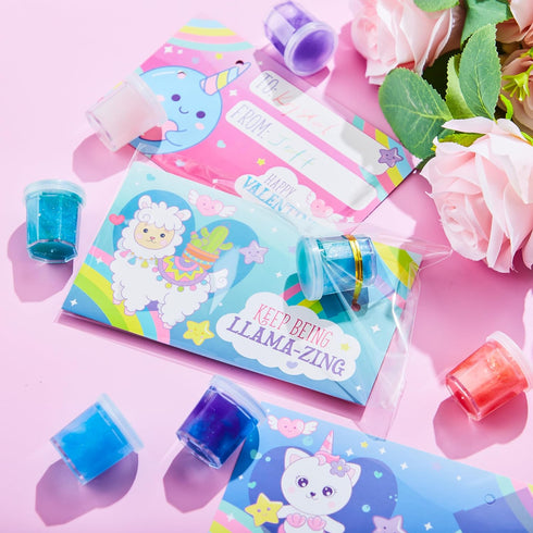 30 JOYIN PCS Valentine Day Gift Cards with Fantasy Slime Stress Relief Fidget Toy for Kids, Classroom Exchange Prizes