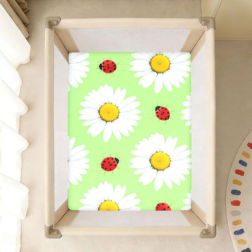 Red Ladybugs Cotton Fitted Crib Sheets for Girls and Boys, Soft Breathable Crib Sheet Suitable for Standard Crib